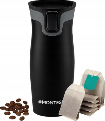 Produktbild von Montessa Thermobecher 450ml, Isolierbecher aus Edelstahl, rutschfest & auslaufsicher, Schwarz
