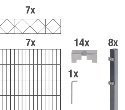 Immagine prodotto di Alberts 668730 Staccionata doppia "Bergen" come set completo di 37 pezzi, plastificata, antracite, altezza 160 cm, lunghezza 14 m