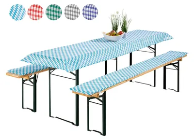 Produktbild von Auflagen-Set für Bierzeltgarnitur, 3-teilig mit Tischdecke und Kissen