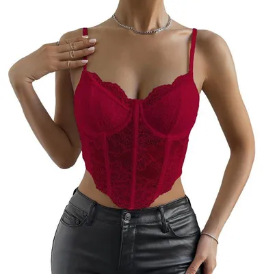 Produktbild von Haibang Damen Crop Top Spitze y Spaghetti Bauchfrei Oberteile V-Ausschnitt Br