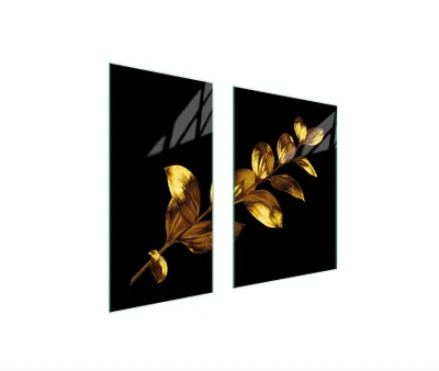 Produktbild von Herdabdeckplatten 2 teilig 75x52 Glaskeramikkochfeld Abdeckung Glas Schneidebrett Golden Laub