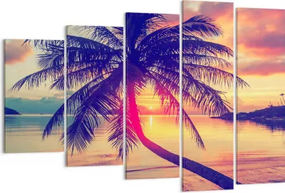 Produktbild von Bild auf Leinwand - Leinwandbild - Meer Strand Palme - 150x100cm - Wand Bild - Wanddeko - Leinwanddruck - Bilder - Kunstdruck - Wanddekoration - Leinwand bilder - Wandkunst - EG150x100-3925