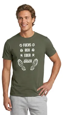 Produktbild von Spreadshirt Fährte Wald | Fuchs, Reh, Eber Und Jäger Männer T-Shirt, XXL, Militärgrün