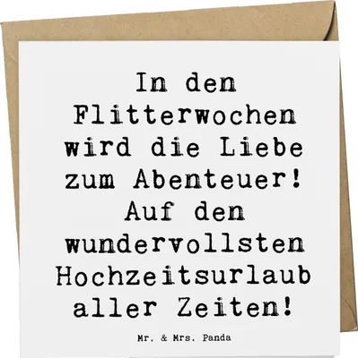 Produktbild von Mr. & Mrs. Panda Klappkarte Spruch Flitterwochen Abenteuer - Weiß - Geschenk, faltkarte, Grußkarte, Geschenke, Heirat, unvergesslich, Hochzeitsurlaub, doppelkarte