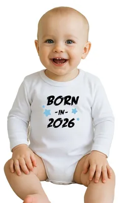 Immagine prodotto di Body per neonati con stampa "New Baby BORN IN 2026" blu, taglia 74 (6-9 mesi)