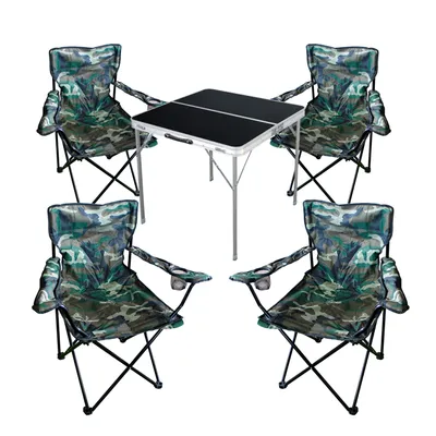 Image de set de 5 meubles de camping camouflage table noire + chaises de camping