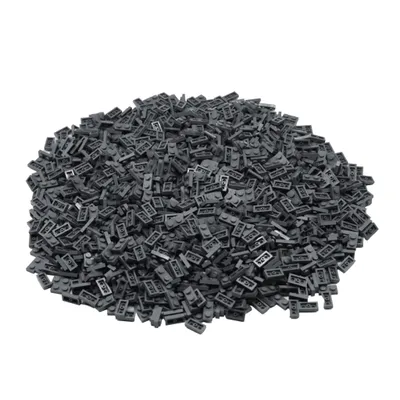 A pile of small, dark gray LEGO bricks.