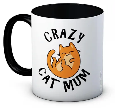 Kaffeetasse mit Katzenmotiv, Keramik, 312 ml, schwarz/weiß