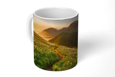 Produktbild von KitchenYeah® Tasse Kaffeetasse Kaffeebecher 350 ml Blumen - Sonne - Berge Teetasse - Fototasse - Becher - Keramikbecher - Teebecher - Kaffeetasse - Bürotasse