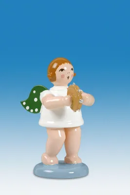 Produktbild von Holzfigur Engel mit Tamburin und Krone Höhe 6cm NEU