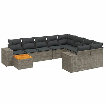 Produktbild von 11-tlg. Garten-Sofagarnitur mit Kissen Grau Poly Rattan