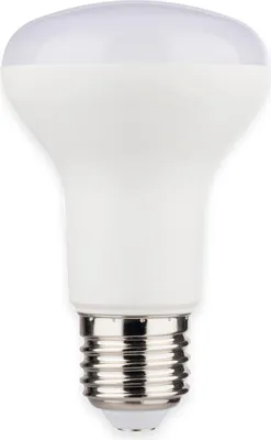 A white LED light bulb with a silver screw base is shown against a white background.