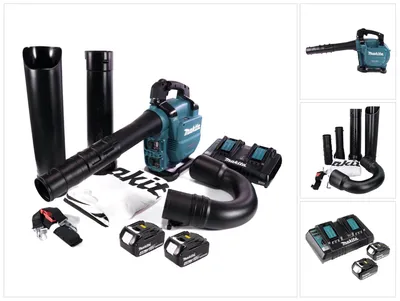 Produktbild von Makita DUB 363 PM2V Akku Gebläse / Laubsauger 36 V ( 2x 18 V ) Brushless + Absaug Set + 2x Akku 4,0 Ah + Doppelladegerät