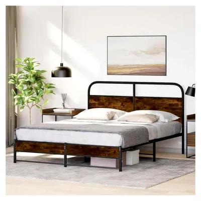 Produktbild von Stahlbettgestell mit Kopfteil aus Holzwerkstoff | 207x156x100 cm | Für Matratze 150x200 cm