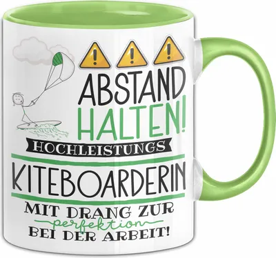 Produktbild von Kiteboarderin Tasse Geschenk Lustig Abstand Halten Hochleistungs-Kiteboarderin Mit Drang Zur Perfektion Bei Der Arbeit (Grün)