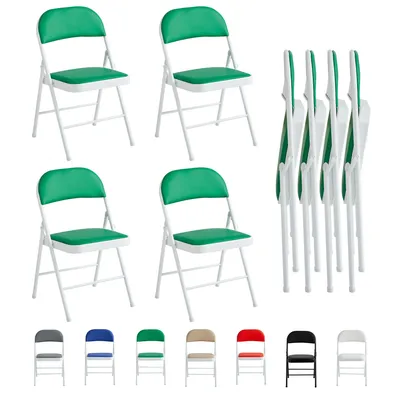 Produktbild von mcc direct Klappstuhl, Kunstleder Klappstuhl mit Metallrahmen und gepolstertem Sitz, für Zuhause, Büro und Empfang, 4er Set, Farbe: Grün