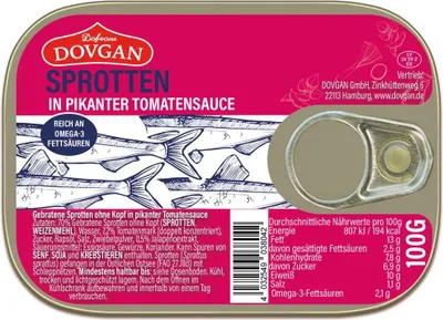 Produktbild von DOVGAN Sprotten in pikanter Tomatensauce 100g