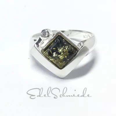 Produktbild von Edelschmiede925 schlichter Bernsteinring 925 m eckig. Cabochon Ringgröße 54