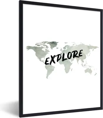 Produktbild von MuchoWow® Gerahmtes Poster Weltkarte - Aquarell - Sprichwörter 60x80 cm - Poster mit Schwarzem Bilderrahmen Wandposter Rahmen Foto Bilder - Premium - Wanddeko Wohnzimmer