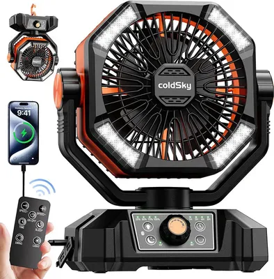 Produktbild von Tragbarer Campingventilator, 20000mAh Akku, 8 Geschwindigkeitsstufen, Orange