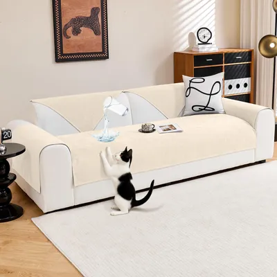 Image de Housse de canapé – Imperméable et résistante aux griffures, en chenille – Protection pour canapés en forme de L, en U et modulaires – Beige, 90 x 70 cm