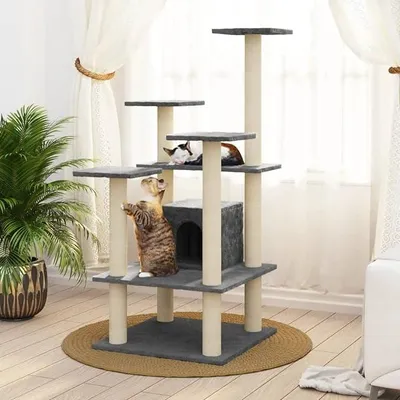 Produktbild von Kratzbaum mit Sisal-Kratzsäule, Katzenkratzbaum, Kletterwand, Kratzbäume Für Katzen, Kratzstamm, Kratzbaum Deckenspanner,n Dunkelgrau 110 cm