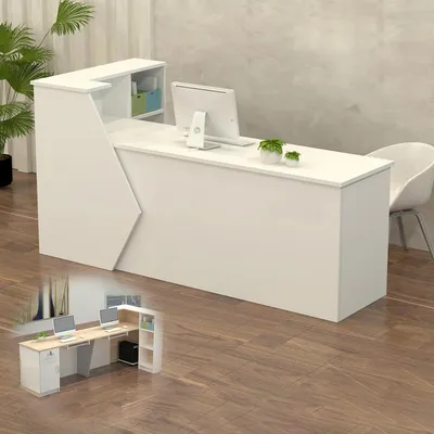 Obrázok produktu pre Pult pre recepciu, predajný pult, drevený s úložným priestorom, 240x60x100 cm, biela farba