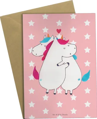 Produktbild von Mr. & Mrs. Panda Grußkarte Einhorn Mitteilung - Rot Pastell - Geschenk, Valentinstag, Unicorn, Lustig, osterkarte, Liebe, Spruch, weihnachtskarten, kommunionskarte