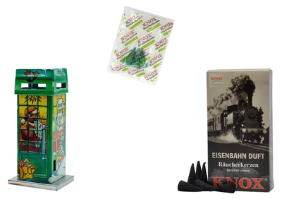 Produktbild von KNOX Räucherhaus Poststelle mit 24 Räucherkerzen "Eisenbahn" - Inklusive Meeresbriseproben - für angenehmen Duft und nostalgische Atmosphäre