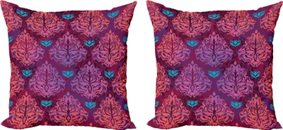 Immagine prodotto di ABAKUHAUS Set di copricuscini Grunge (2 pezzi), Astratto ispirato alla natura, motivo viola, motivo floreale vintage, simboli simmetrici, 45 x 45 cm, Multicolore