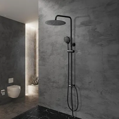 Immagine prodotto di Doucheset – Sistema doccia – Doccia a pioggia – Bocchetta doccia a pioggia nera, 25 cm – Braccio doccia regolabile