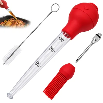 Bratenspritze mit Bürste, rot, L, für Grill & BBQ