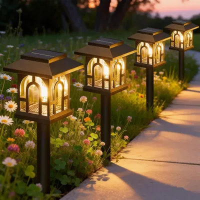 Produktbild von Solarlampen, Solarleuchten, Gartenleuchten, 4 Stück Solar Laterne, Garten Beleuchtung, IP65 Wasserdicht, für Außen Terrasse Rasen Hof Balkon Deko
