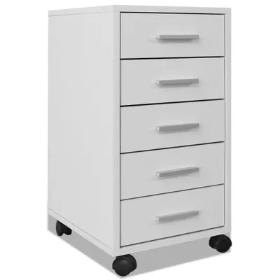 Image de vidaXL Armoire à tiroirs de bureau sur roulettes 5 tiroirs blanc