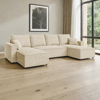Produktbild von FurMeb24 ECKSOFA mit Schlaffunktion und bettkasten ALCOS U 305 cm × 140 cm × 85 cm Stoff POSO 105