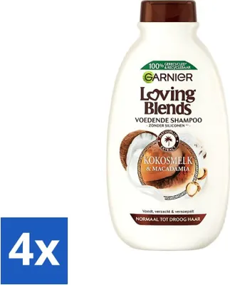 Produktbild von Garnier Loving Blends Kokosmilch- und Macadamia-Shampoo 300 ml - Vorteilspack - 4 Stücke