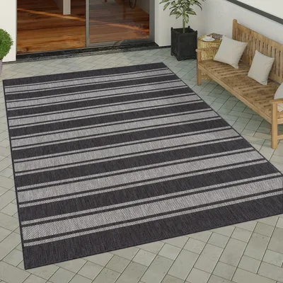 Image de Tapis d'extérieur à tissage plat aspect sisal avec bordure Résistant aux UV Robuste Dimensions 60 x 100 cm