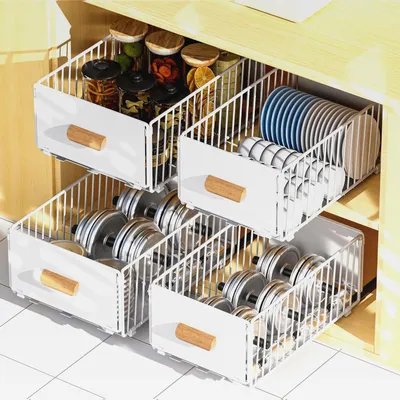 Produktbild von 2 Stück Teleskopschublade, Ausziehbare Schublade KüChe,Küchenschrank Organizer für KüchenschräNke, Schubladen Organizer,Kein Bohren und Nageln Erforderlich (Weiß, Breite 25 cm (2 Stück))