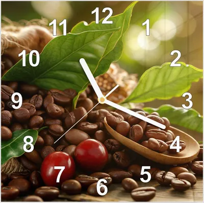 Produktbild von Wanduhr aus Glas mit Motiv Kaffeebohnen- 30 x 30 cm - inkl. Aufhängesystem