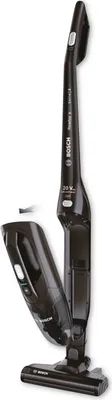 A black cordless vacuum cleaner with a detachable handheld unit.