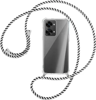 Produktbild von Handykette Backcover-Schutzhülle mit Band (Metall silberfarben) für OnePlus Nord 2T (CPH2399, 6.43'') - schwarz/weiß gestreift