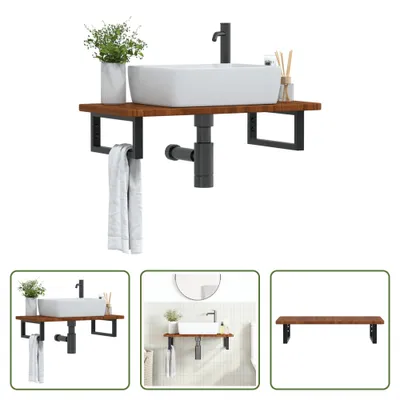 Obrázok produktu pre The Living Store Umývadlová doska s konzolou z ocele a masívneho dubového dreva