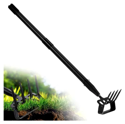 Produktbild von Gartenhacke, 185 cm 2-in-1 Steigbügelhacke mit 4-Zahn Spike, Hula Hacke mit verstellbarem langem Griff für Unkraut und Bodenlockerung