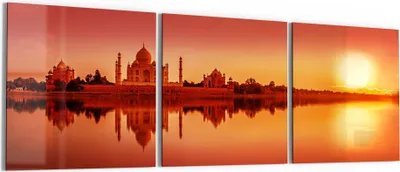 Produktbild von DEQORI Glasbild Echtglas 3x50x50 cm 'Taj Mahal in Abendsonne' Wandbilder XXL groß
