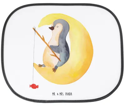 Produktbild von Mr. & Mrs. Panda Hitzeschutz Auto Pinguin Mond - Weiß - Geschenk, Sonnenblende, Einschlafen, pkw sonnenschutz, Spruch, Fenster, Süßigkeiten, Erschöpft, Autoscheibe