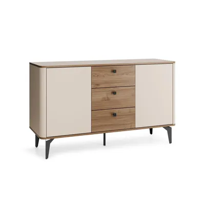 Produktbild von BETTSO Kommode AURENA Sideboard Anrichte Schrank Kaschmir Royal Nussbaum, 3 Schubladen Soft-Close, 140x81x40 cm, Saugroboter-geeignet