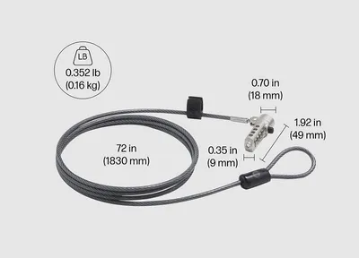 Obrázek produktu pro HP Kombinační lankový nanozámek, 1,83 m, Kombinační zámek, Nerezová ocel