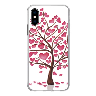 Produktbild von MuchoWow® Handyhülle Schutzhülle Hülle für iPhone X Eine Illustration eines Baumes mit Herzen Silikon Softcase Handy Hülle - Handyhülle