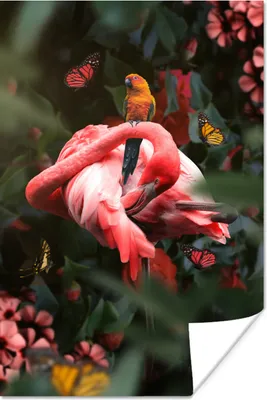 Produktbild von MuchoWow® Poster Dschungel - Flamingo - Vogel - Pflanzen 60x90 cm - Wanddekoration