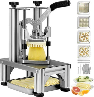 Obrázok produktu pre VEVOR Krájač na zemiaky Krájač na hranolky 1/4 + 3/8 palca, krájač na hranolky Krájač na zeleninu Komerčný drvič Krájač na ovocie s 2 náhradnými nožmi, nerezový sekáčik na šalát, ovocie